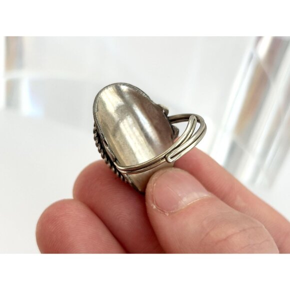 White Quartz Stone Southwest Style Silver T Adjustable Vintage Ring - sz 7 - Picture 8 of 10